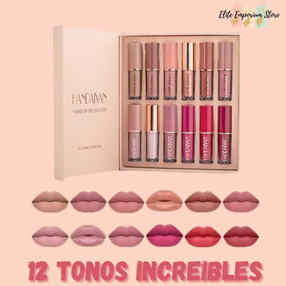 LuxeKiss™ | 12 Labiales Hidratantes: Color duradero sin resecar tus labios